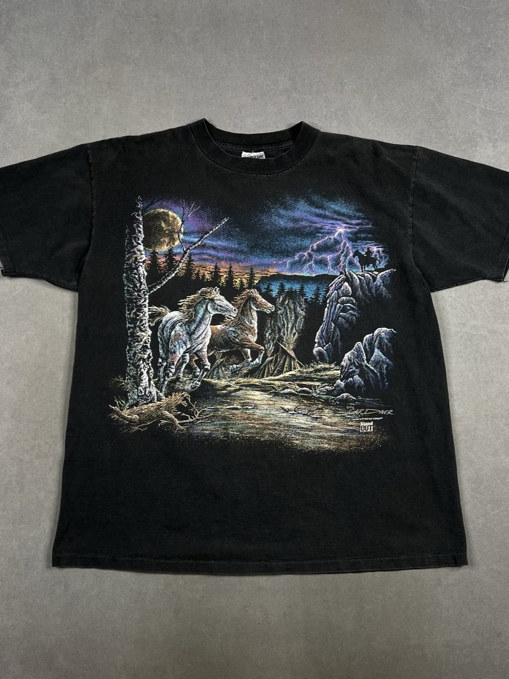 Vintage Nature Graphic Wolf Tee Black XL